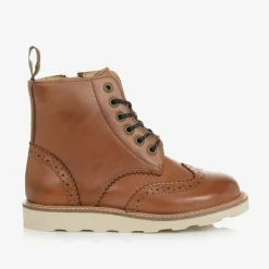 Tan Brown Leather Brogue Boots