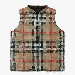 Teen Girls Beige Reversible Check Gilet