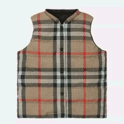 Teen Girls Beige Reversible Check Gilet