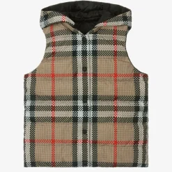Teen Girls Beige Reversible Check Gilet