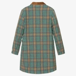Teen Girls Blue & Brown Wool Check Coat