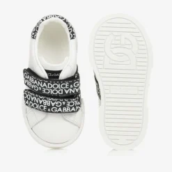White & Black Leather Baby Trainers