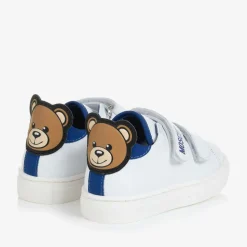 White & Blue Leather Teddy Bear Trainers