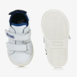 White & Blue Leather Teddy Bear Trainers