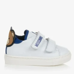 White & Blue Leather Teddy Bear Trainers