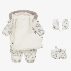 White & Grey Padded Baby Snowsuit