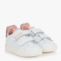 White & Pink Leather Teddy Bear Trainers