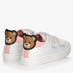 White & Pink Leather Teddy Bear Trainers
