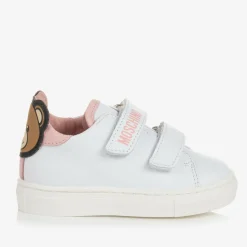 White & Pink Leather Teddy Bear Trainers