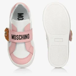 White & Pink Leather Trainers