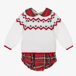 White & Red Cotton Shorts Set