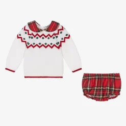 White & Red Cotton Shorts Set
