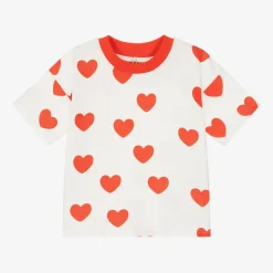 White & Red Heart Print Cotton T-Shirt