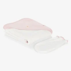 White & Pink Cotton Hooded Towel & Mitt Set