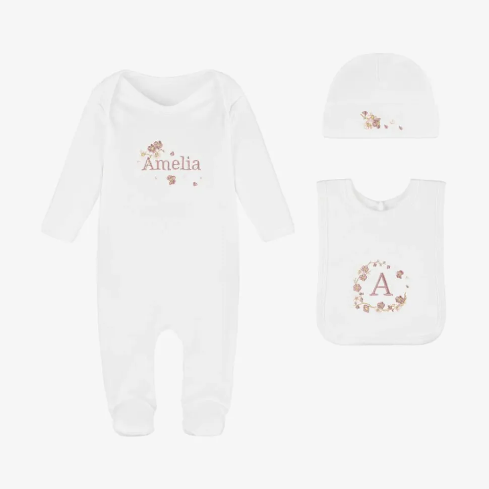 White Blossom Personalised Babysuit Gift Set