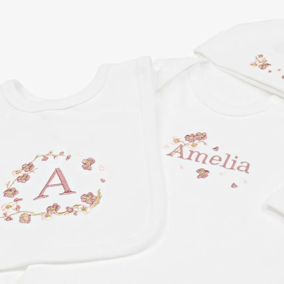 White Blossom Personalised Babysuit Gift Set