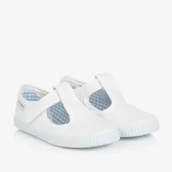 White Canvas T-Bar Shoes