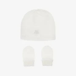 White Cashmere Baby Hat & Mittens Set