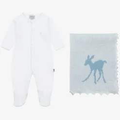 White Cotton & Blue Wool Baby Gift Set