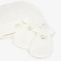 White Cotton Angel Wing Hat & Mittens Set
