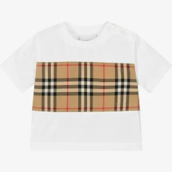 White Cotton Check Baby T-Shirt