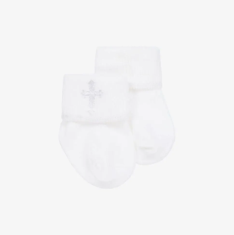 White Cotton Christening Baby Socks