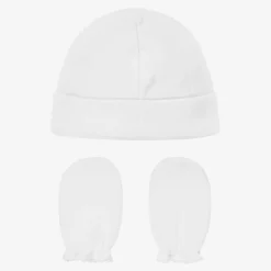 White Cotton Hat & Mittens Set