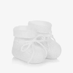 White Cotton Knit Baby Booties