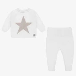 White Cotton Knitted Trouser Set