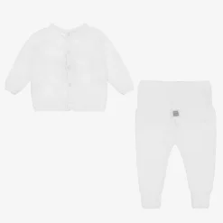 White Cotton Knitted Trouser Set