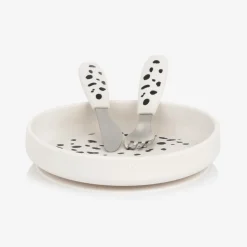 White Dalmatian Silicone Plate & Cutlery Set