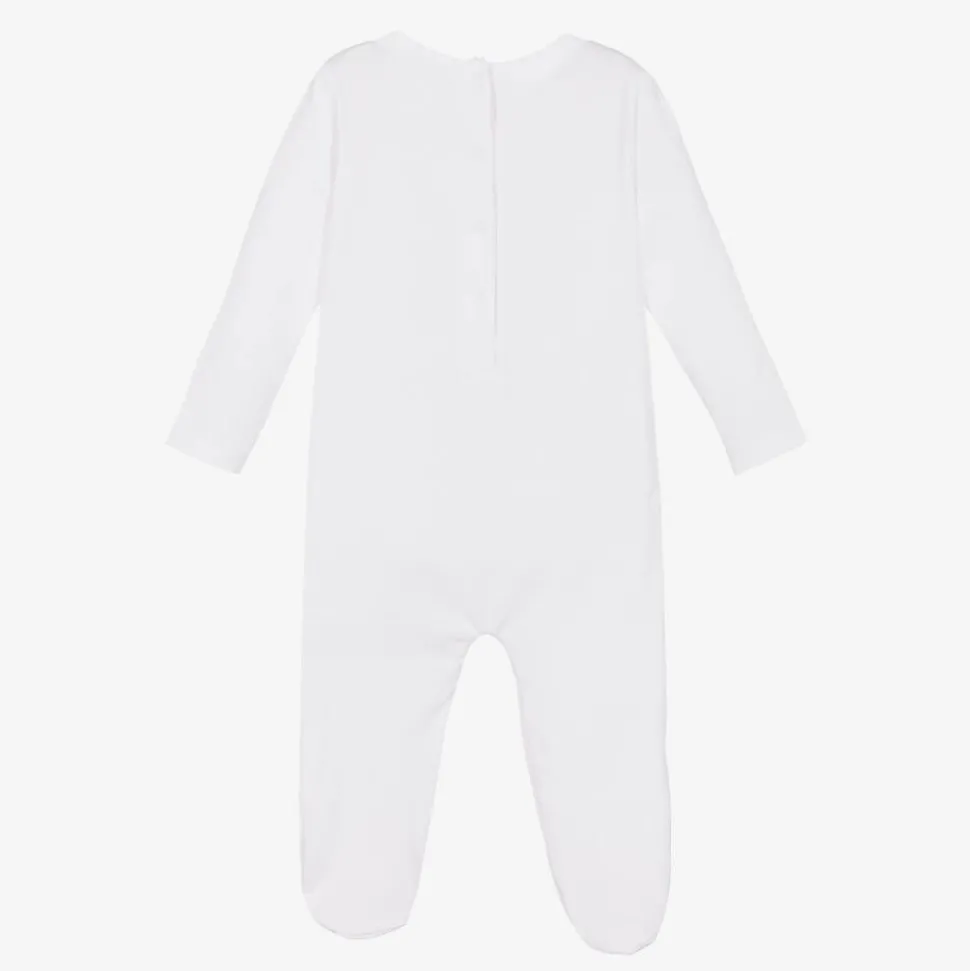 White Embroidered Cotton Bear Babygrow