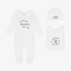 White Feather Personalised Babysuit Gift Set