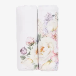 White Floral Muslin Cloths (2 Pack)