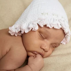 White Hand-Smocked Bonnet
