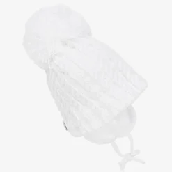 White Laura Knitted Giant Pom-Pom Beanie