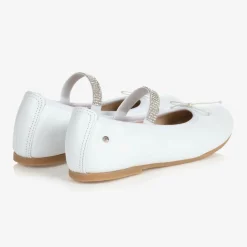 White Leather Gem Strap Pumps