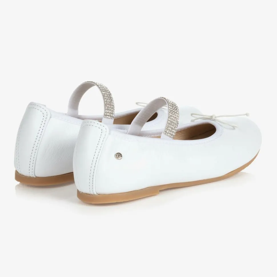 White Leather Gem Strap Pumps
