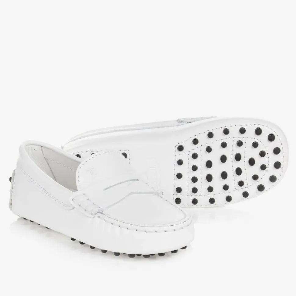 White Leather Gommino Moccasins