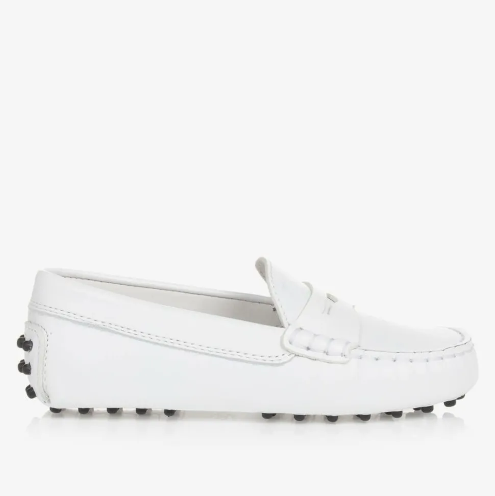 White Leather Gommino Moccasins