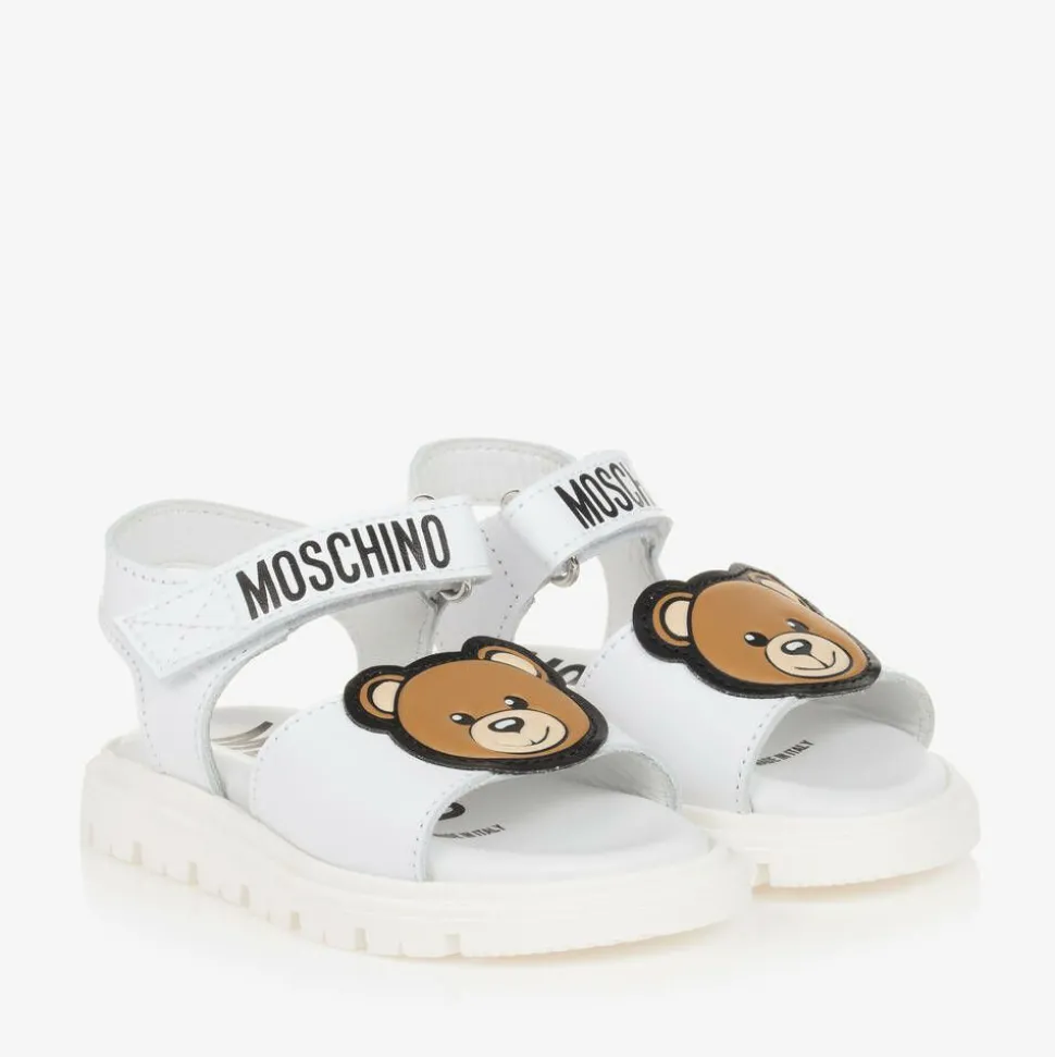 White Leather Teddy Bear Baby Sandals