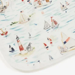 White Nautical Print Cotton Baby Bib