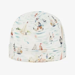 White Nautical Print Cotton Baby Hat