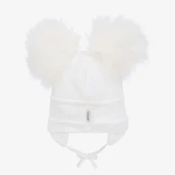 White Tindra Double Pom-Pom Hat