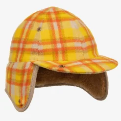 Yellow & Orange Check Trapper Hat